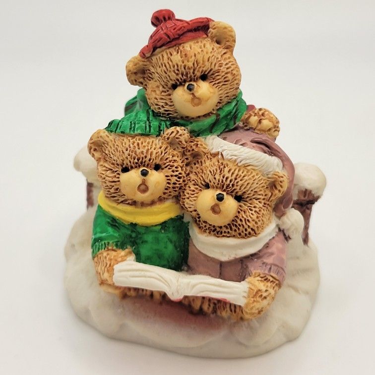 Vintage Holiday Figurine 3 Caroling Teddy Bears 2" Christmas Village Display