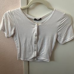 White Button Front Crop Top