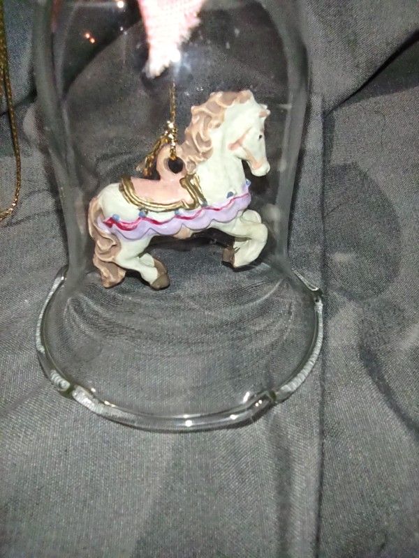Vintage Christmas Carousel Ornament In Glass Bell