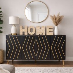 Modern Black & Gold Accent Cabinet 