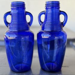 2 Vintage Luna Cafe Cobalt Blue Dual Handle Bottle Decor BUNDLE W/ OTHER COBALTS
