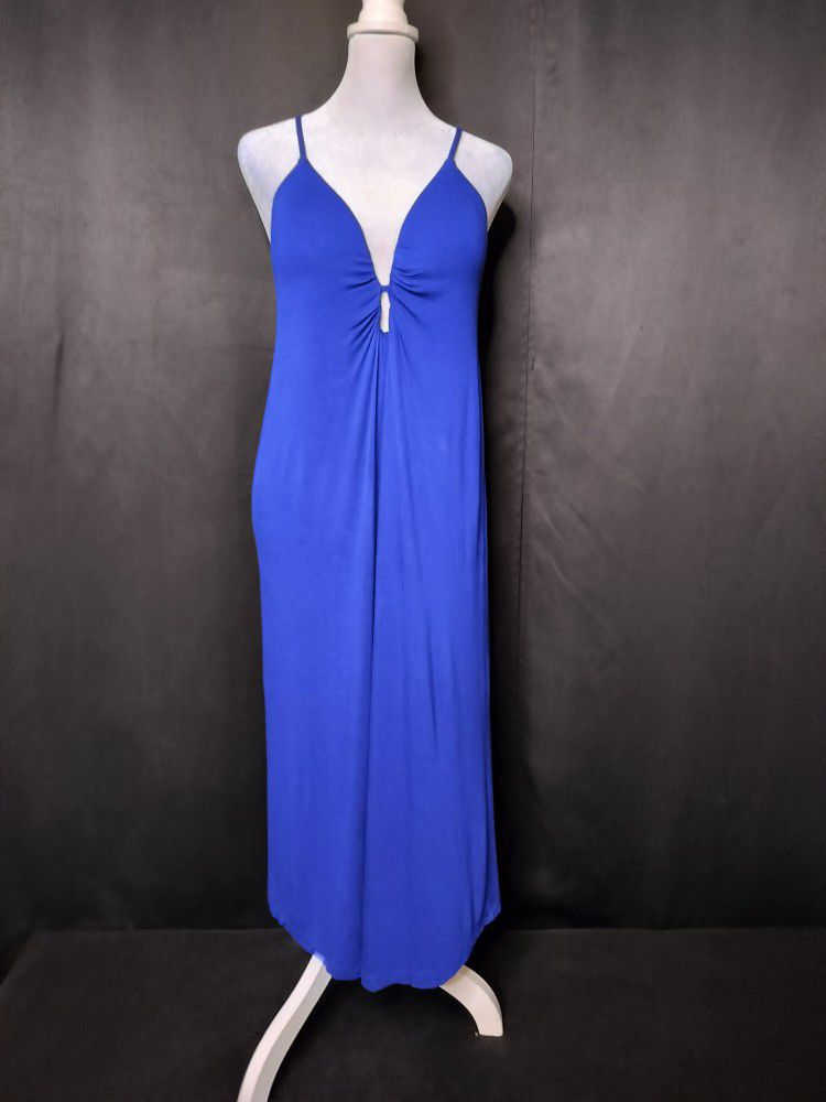 Blue Trina Turk Maxi Dress Halter Rouched Dress ( Size  Medium)