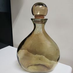Large Amber Blown Glass Decanter w/ Stopper 