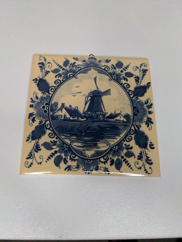 Holland DISTEL Tile WINDMILL BARN LANDSCAPE Blauw Delft 5 7/8" Sq