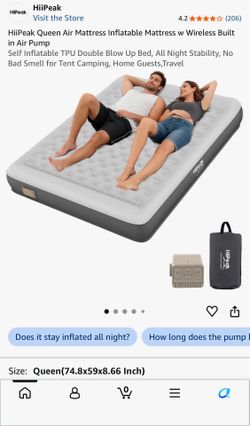 HiiPeak Queen Air Mattress Inflatable Mattress w Wireless Built in Air Pump