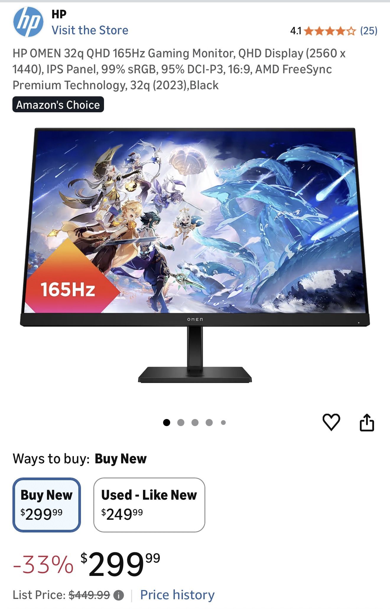 Hp Omen 32in 165hz Gaming Monitor 