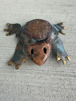 Vintage Mexican Copper Frog Wall Art Sculpture Handcrafted Metal Decor 5.5”