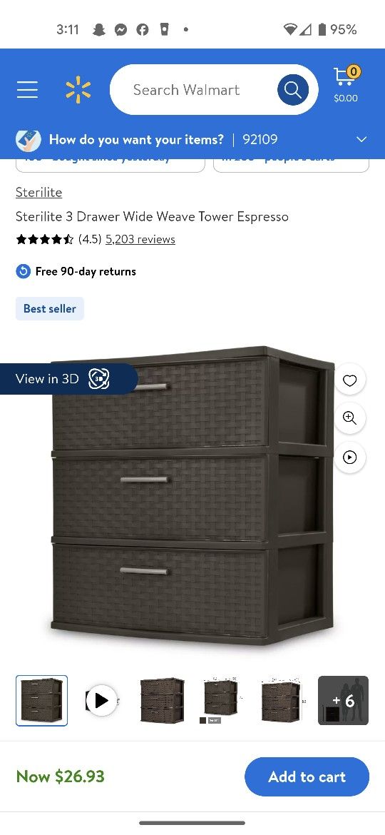 Sterilite Plastic 3 Drawer Wide Weave Tower 