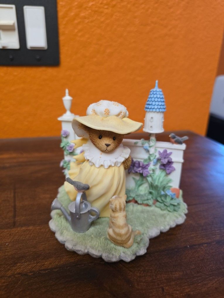 Cherished Teddies Priscilla And Clara Figurine Special Event Signed Vintage Retired 864331 Girl Bear Garden Cat Bird