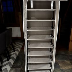 Portable Tall Shoe Shelf Storage - Like New - Gray. With Cover 