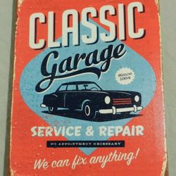 Canvas Framed Print 16 x 12 Classic Car Garage Service Repair Sign Vintage Look