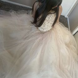 Baby Pink And Gold quinceañera Dress