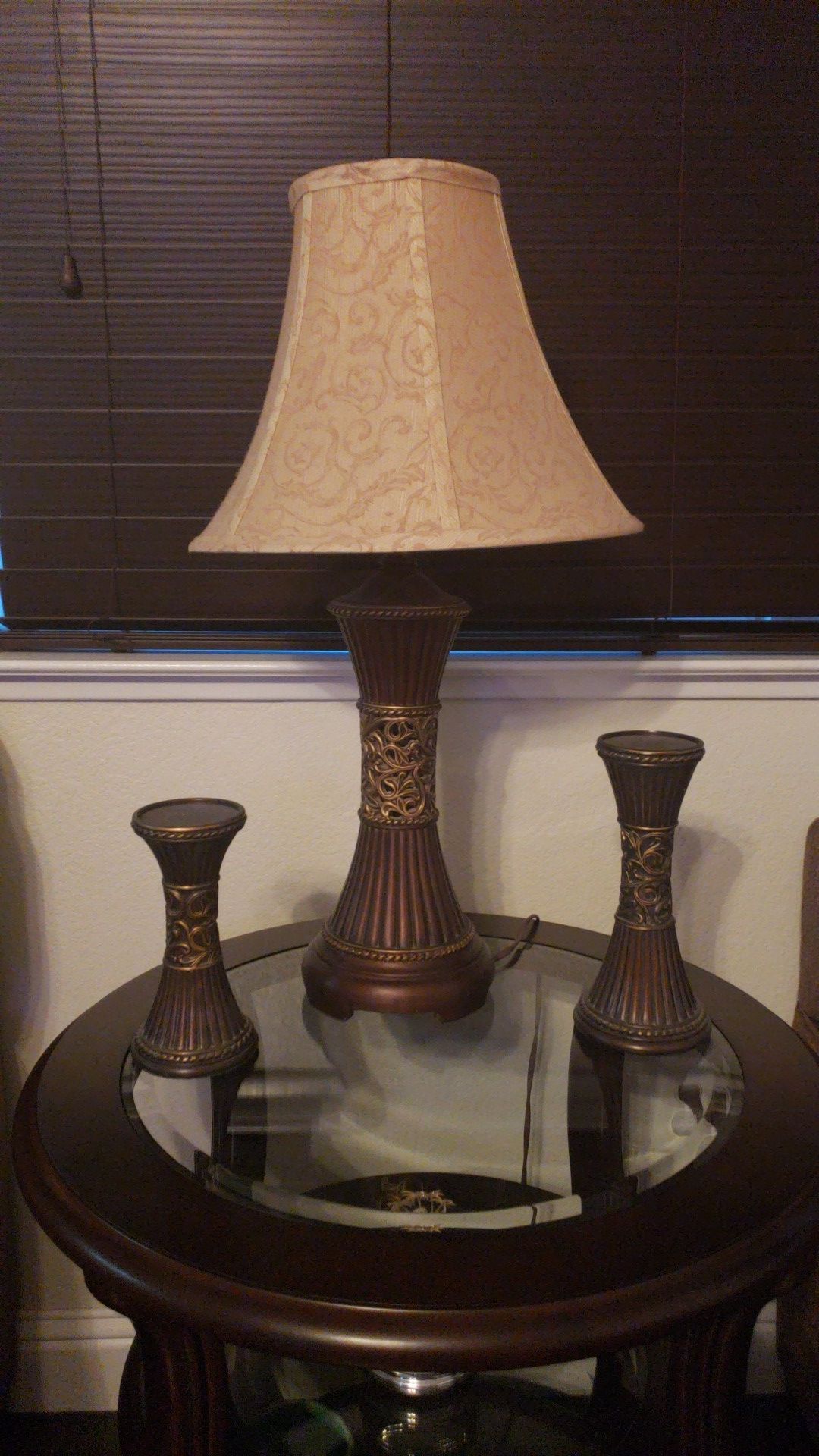 Lamp and matching candle sticks and jar