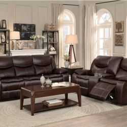 Reclining leather sofa and loveseat 