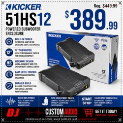 Kicker 51HS12 Powered Compact Subwoofer Enclosure 12" Bass System with Control Knob 🚨 Payment Options Available 🚨 No Credit Needed 🚨
