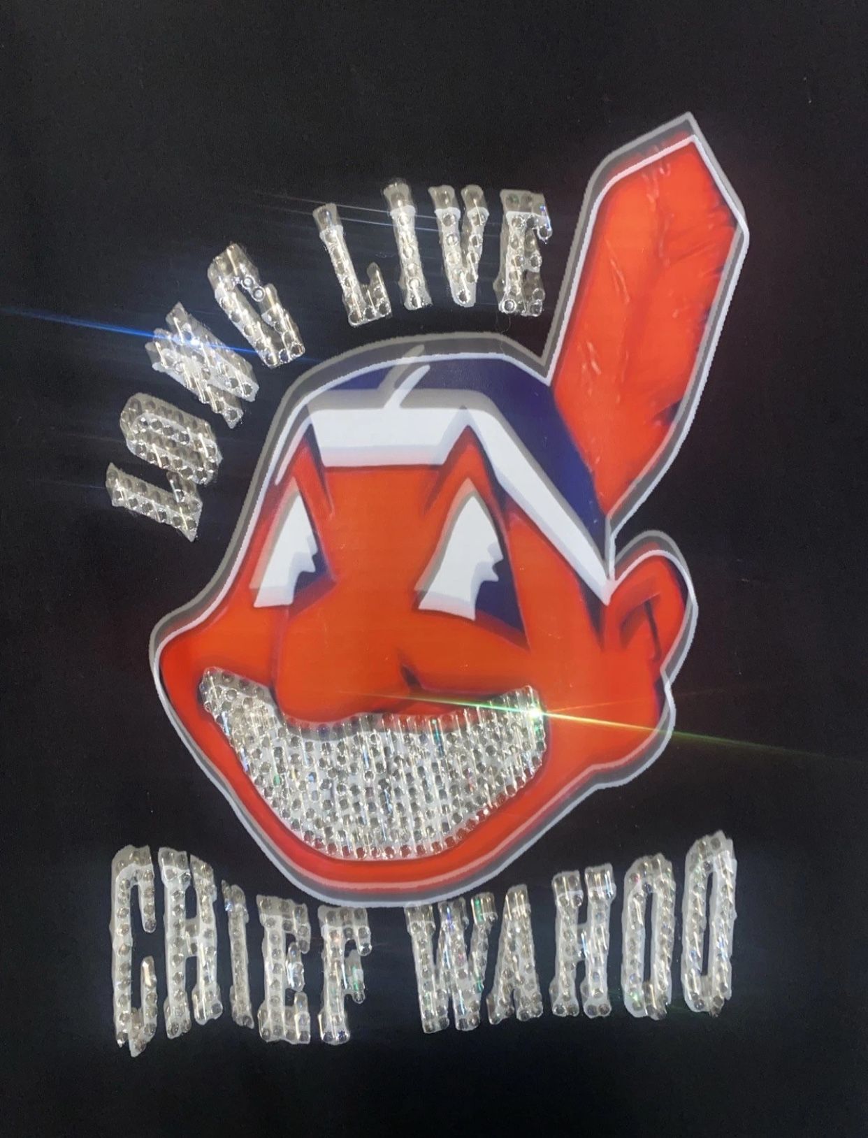Long Live Chief Wahoo Cleveland Indians Custom VVS RHINESTONES BASEBALL SHIRT