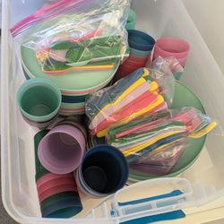 Reusable partyware - plates, cups, forks spoons, knives