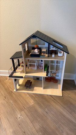 Modern Wooden Dollhouse with Furniture