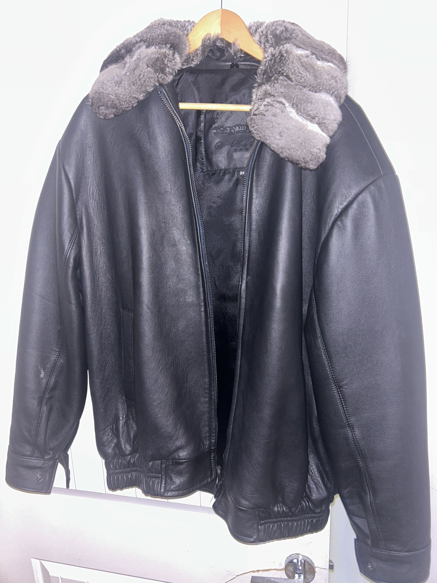 2x Authentic Leather Coat With Mink Collar 