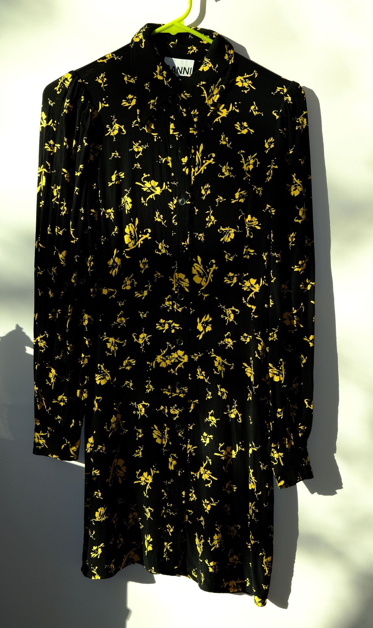 GANNI Floral-print mini shirt dress BlackFR 36 Original price$205