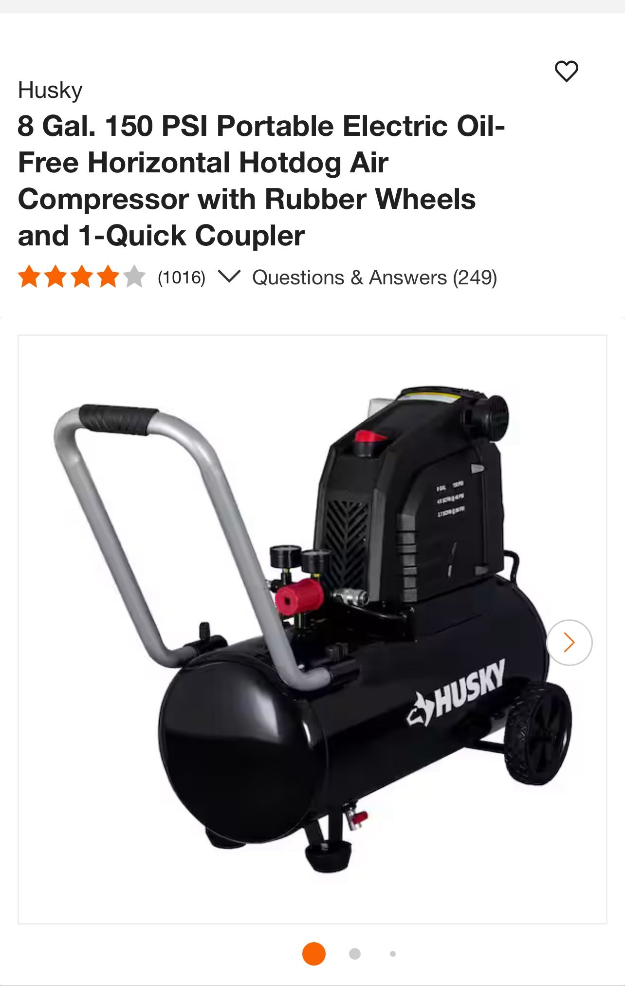 Husky 8 gallon compressor