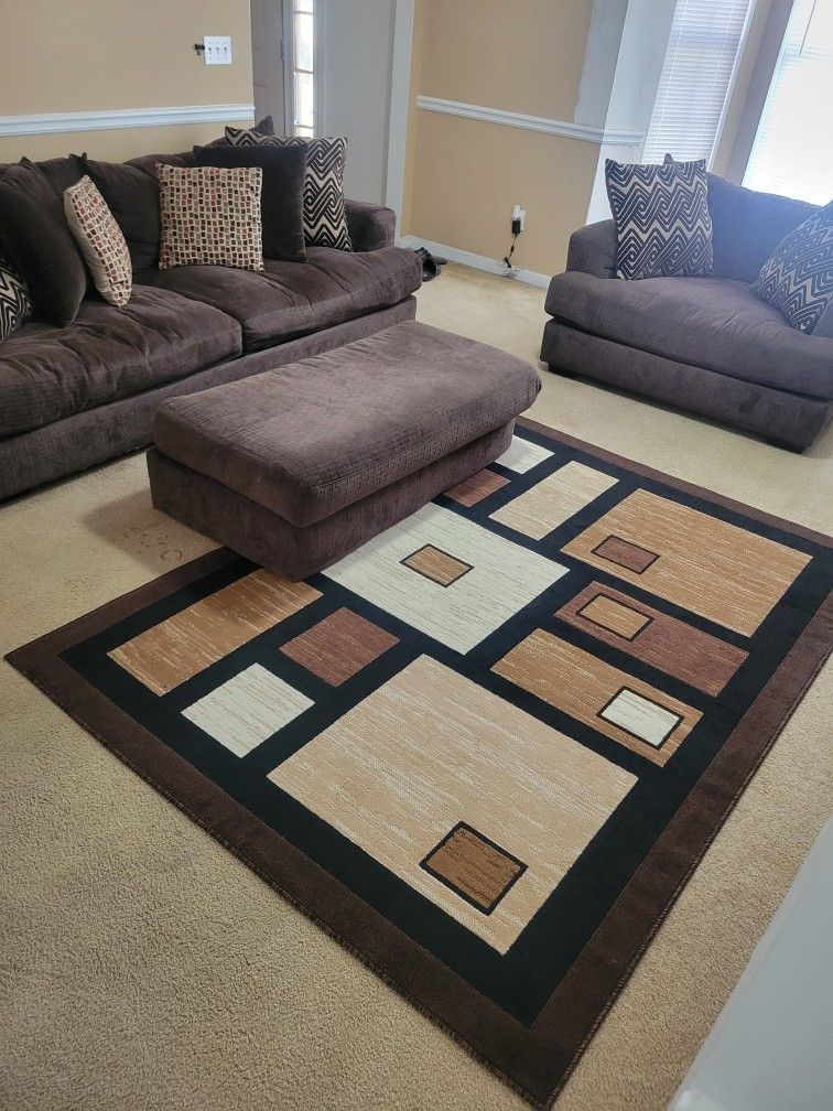 Couch, Oversized Chair, Ottoman, And Area Rug