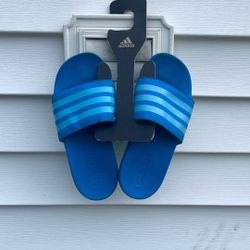 ADIDAS BOYS YOUTH SLIDES SIZE 2 BLUE STRIPE