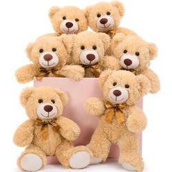 MaoGoLan 7Pcs Bulk Teddy Bears Stuffed Animals Baby Shower, Soft Small Stuffed Teddy Bears In Bulk, 13.5" Cuddly Mini Teddy Bears Centerpiece,Wedding,