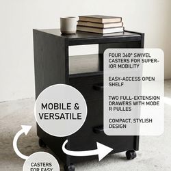 Black Mobile Filing Cabinet with Drawers and Shelf