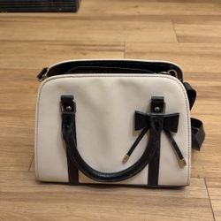 Coofit Purse Bag Jackie Kennedy Soft Leather Bow Cream Black