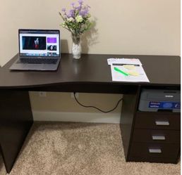 NEW SMALL COMPUTER DESK 51.25 in. Rectangular Wenge 3 Drawer Computer Desk with Built-In Storage