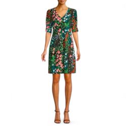 TOMMY HILFIGER Black Multicolored Garden Path Half Sleeve Shift Dress Sz 6 $99