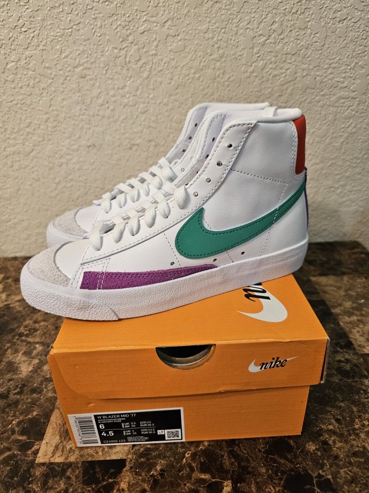 New Nike Blazers Mid '77 White Green Fuchsia Purple Red CZ1055-123 Women's Size 6 Shoes