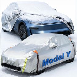 Car Cover For Tesla Model Y (2020-2026) 100% Waterproof All Weather & UPF50+?Custom Fit Car Cover Outdoor With Charging Port & Door Zipper&Ventilated 