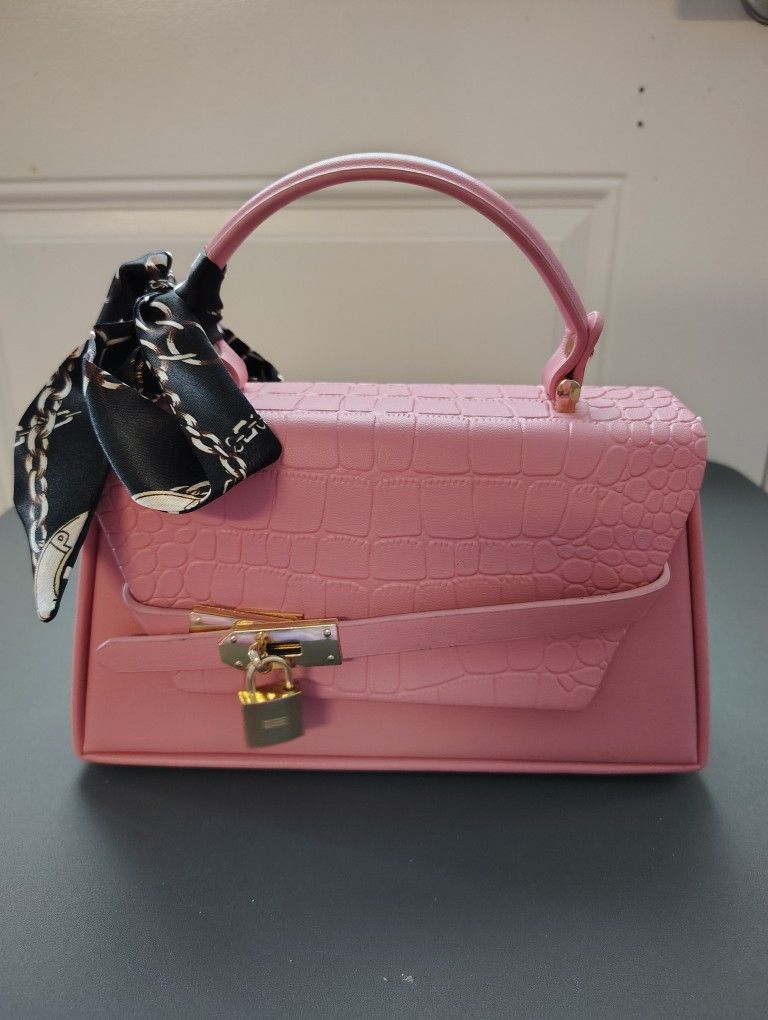 Pink 2-in-1 Fashion Croc Key lock Scarf Tote