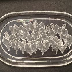 Sasaki Crystal Oval Platter (Lily of the Valley Frosted Relief)