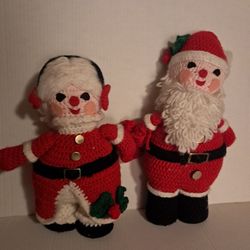 Vintage Mr & Ms Santa  Claus Crotchet Dolls Home Made 
