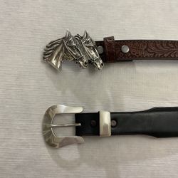 2 Belts With Sterling Silver Buckles And Parts