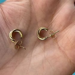 14K Tri-color gold open tube hoop earrings with 14k Gold push backs