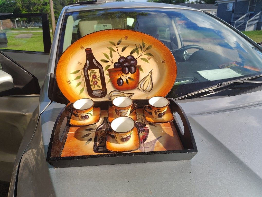Beau Rivage Serving Platter Tea Cups With Saucers And Serving Tray