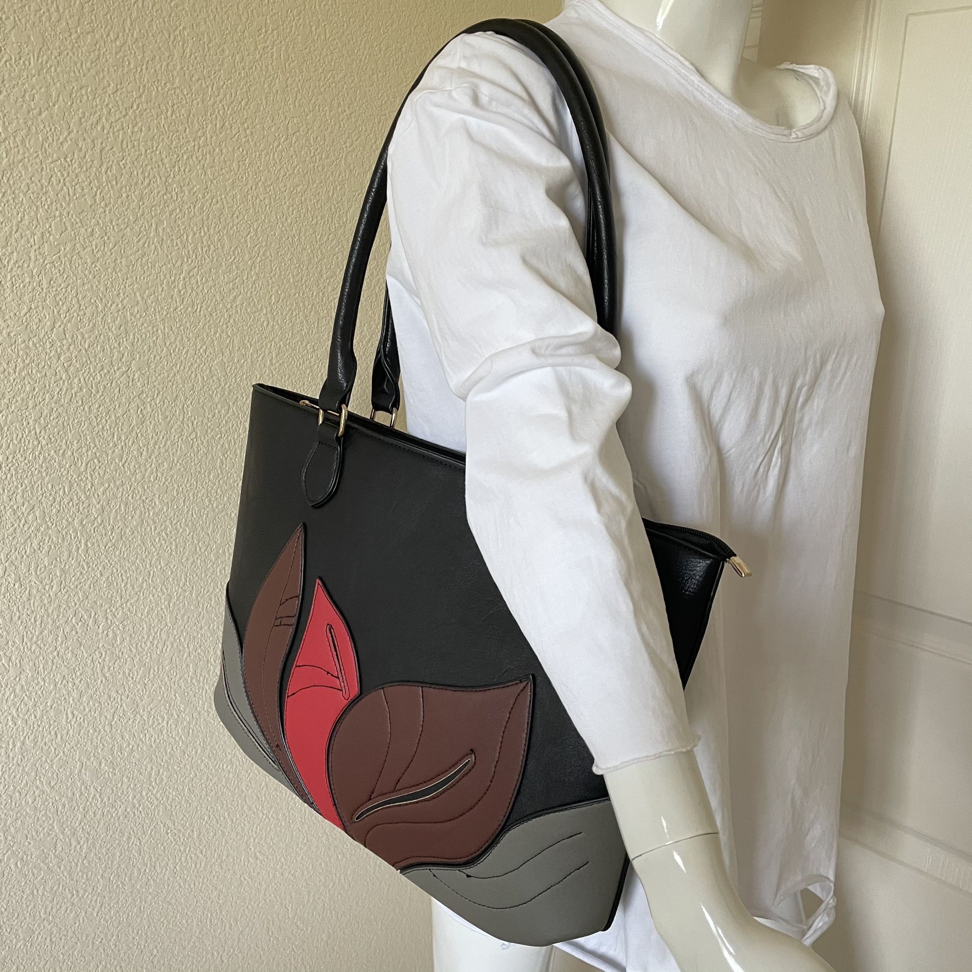 Leaf Black Tote Bag Shoulder Bag women’s Purse