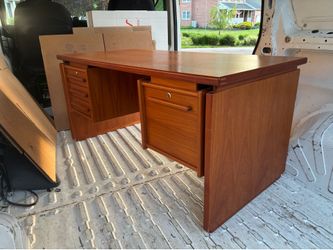Mid Century Danish Teak Bent Silberg Floating Top Executive Desk