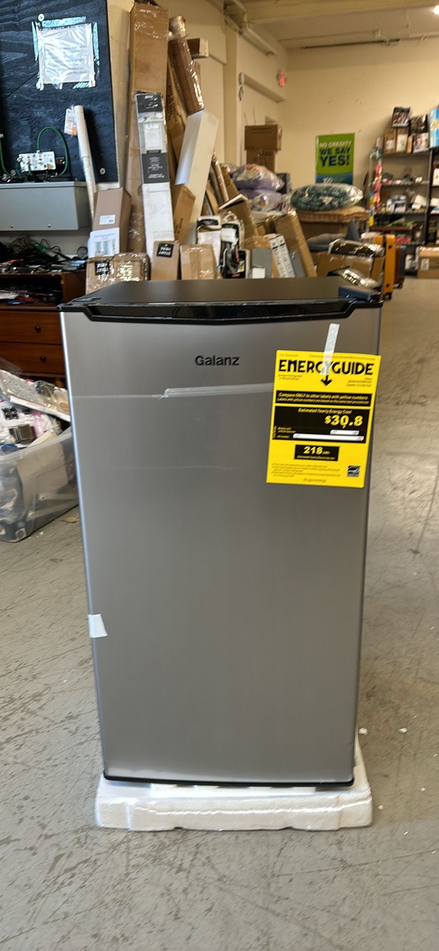 Galanz 3.3 Cu ft One Door Mini Fridge, Estar, Stainless Steel Look, New