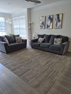 Ashley sofa set (3+2), Rug, wall frames,  lamp, table and flower pot.