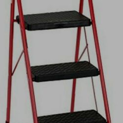 New Cosco Three Step Big Step Folding Step Stool with Rubber Hand Grip, Red