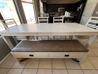 Dining table w/bench seat & chairs pondy