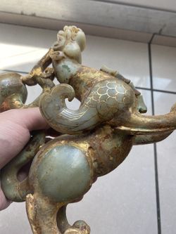 Natural Genuine Chinese Antique Jade Dragon Statue Large