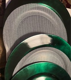 (New) Ashland Christmas Noel Dark Green Decorative Plastic Chargers Set Of 6