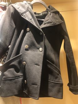 Black jacket with attachable hood