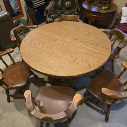 Vintage Authentic Furniture Products Table with 2 Leaves, 6 captain's chairs with leather (no tears)